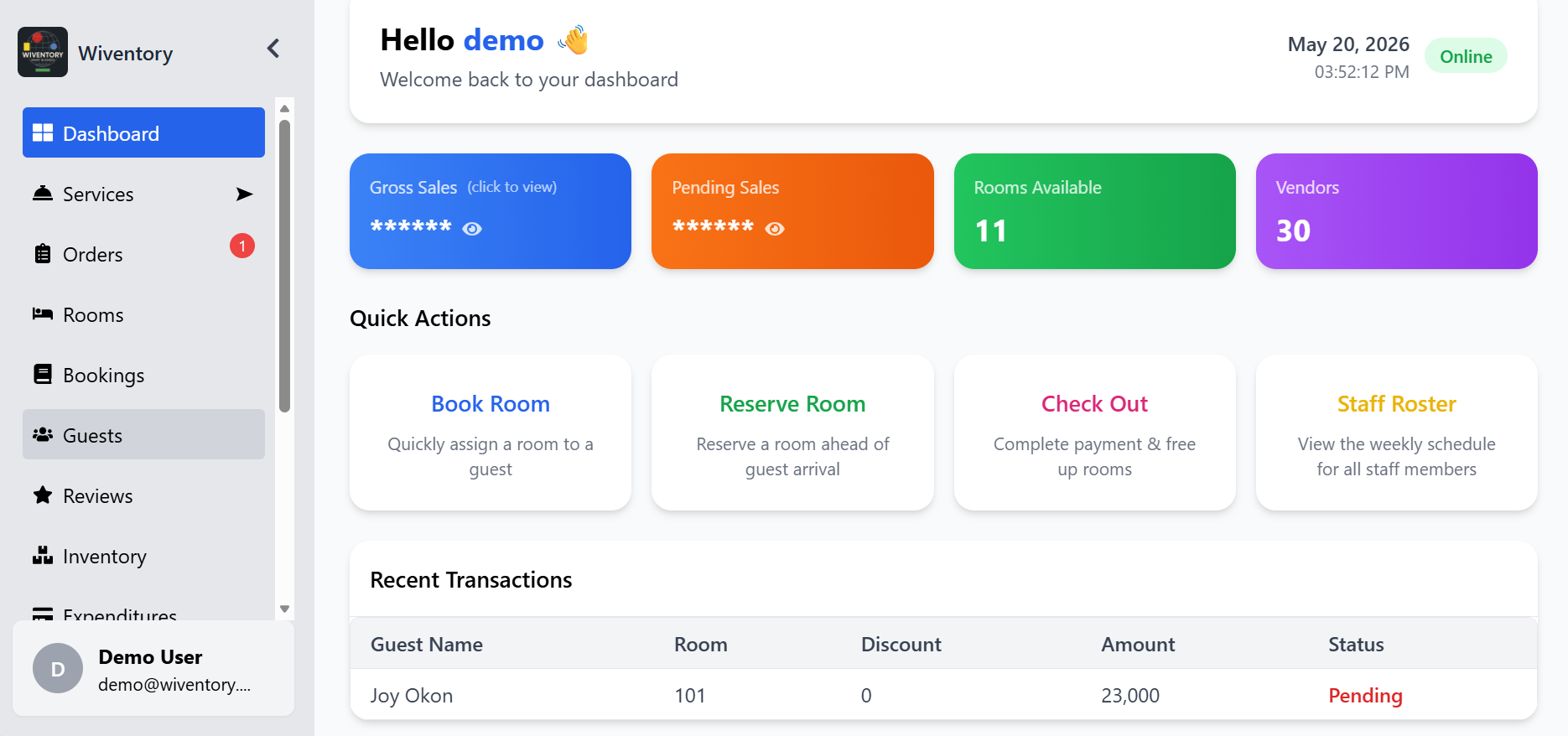 Wiventory dashboard