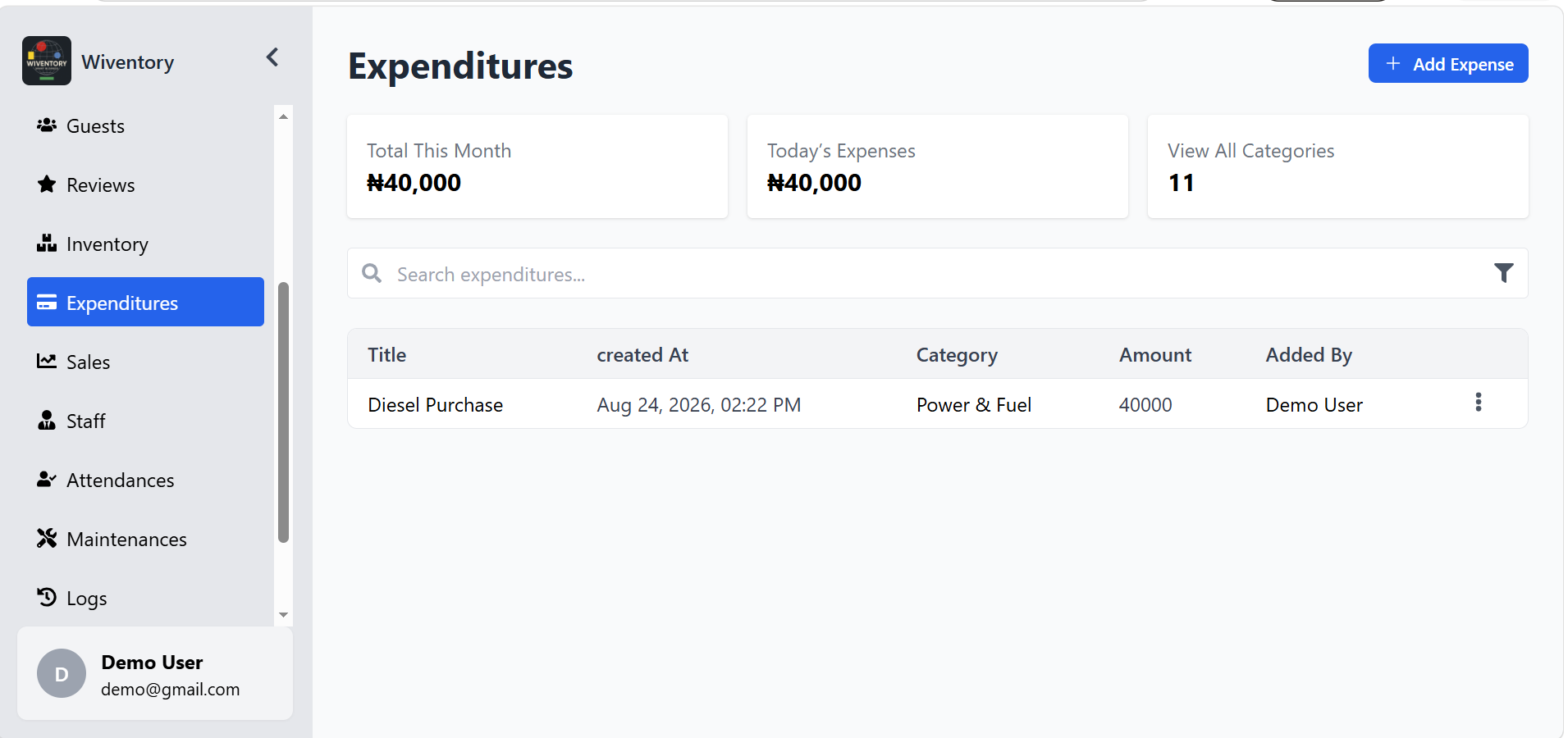 Wiventory Expenditure management